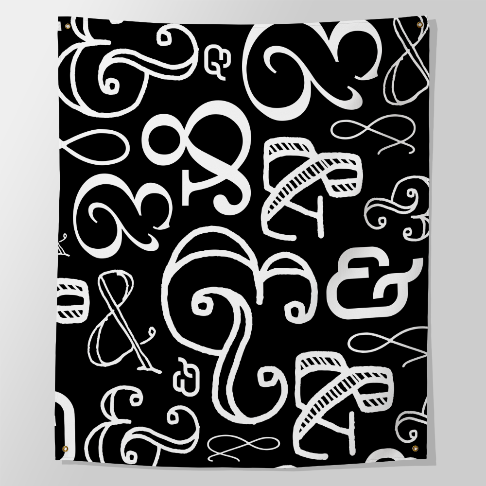 ampersand wall tapestry in black and white