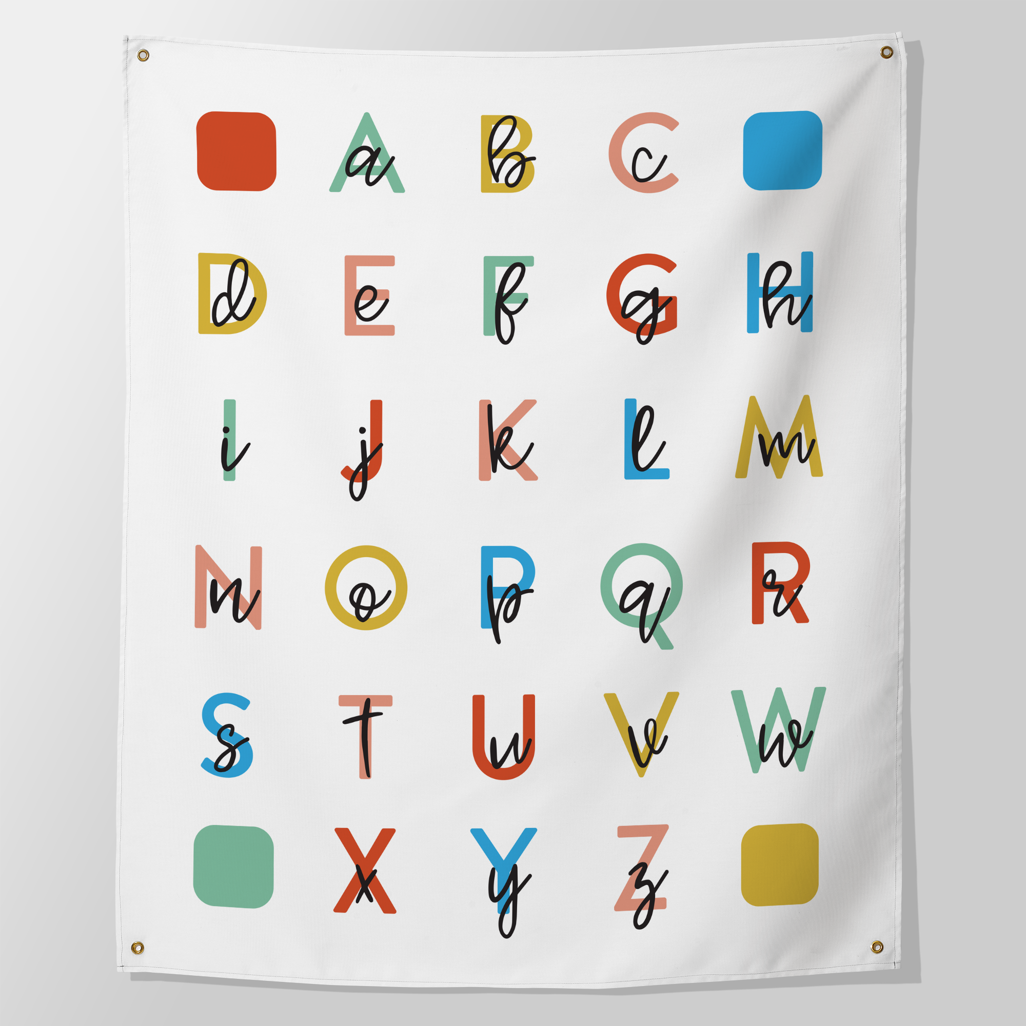 Alphabet Wall Banner - Educational ABC Canvas Tapestry With Wooden Bar For Nursery & Kids Room Decor