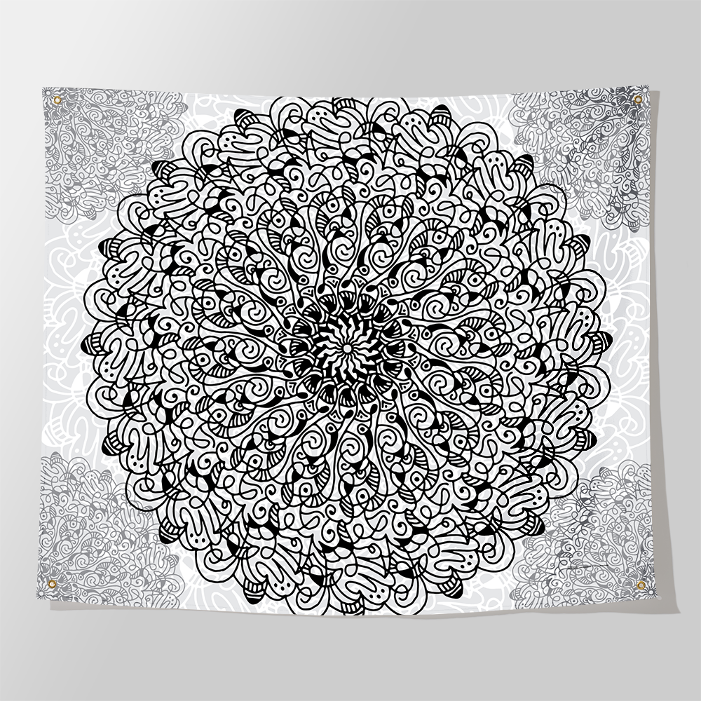 Mandala Black and White Indoor Outdoor Tapestry