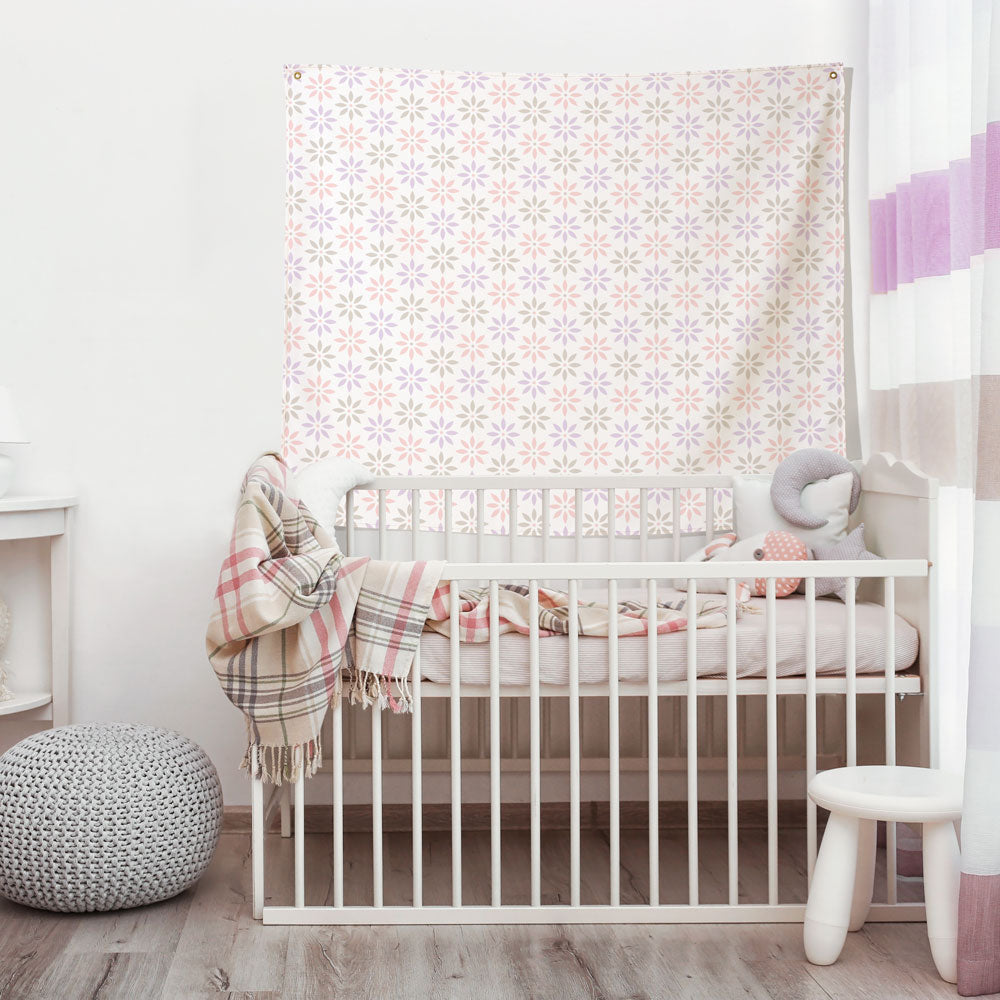 daisy chain pastel wall tapestry in nursery decor